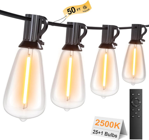 50FT Outdoor String Lights with Remote, Garden Patio Decor with 2500K Warm