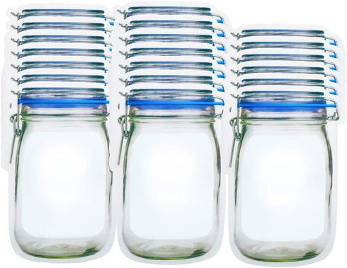 20 Pack 1000ml (9.6x6.6inch) Reusable Mason Jar Bags for Candy & Snacks - Leakproof Storage & Display