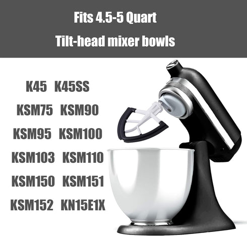 Flex Edge Beater for KitchenAid Mixer Attachment Compatible with Tilt-Head Stand Mixer Bowls 4.5-5 Quart, Black