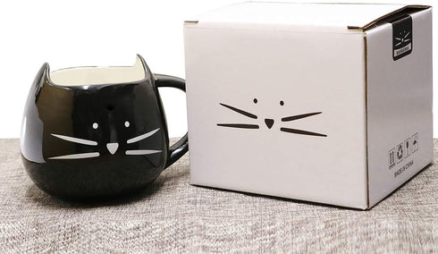 Koolkatkoo Cute Ceramic Cat Coffee Mug - 12 oz Cat Lovers Gift for Women, Black