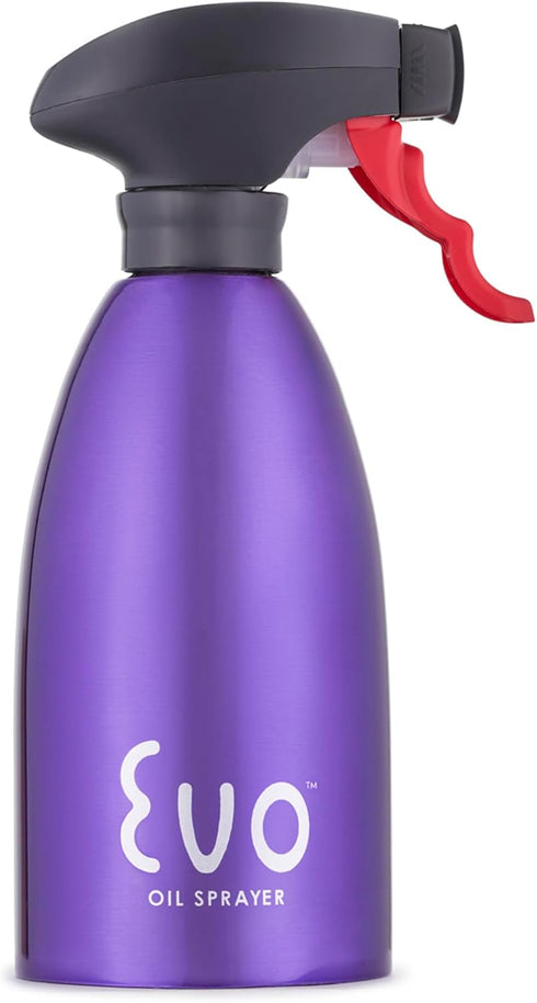Evo 18/8 Stainless Steel Non-Aerosol Oil Sprayer for Olive Oil, Cooking Oils, and Vinegars, Purple, 16-Ounce
