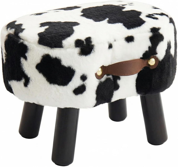 Small Footstool with Handle, Faux Fur Ottoman Foot Rest with Padded Seat,