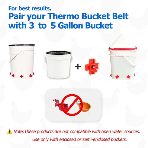 50 2-5 68F 86F) Chicken Water Heater for Winter, Watt Thermo Bucket Belt Heated Strap Fits Most Gal Buckets (Turn on