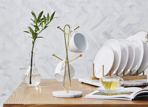 JEmarble Mug Holders with Copper Plated Standing (Black) Countertop Mug Tree, Coffee Mugs & Tea Cup Storage Rack