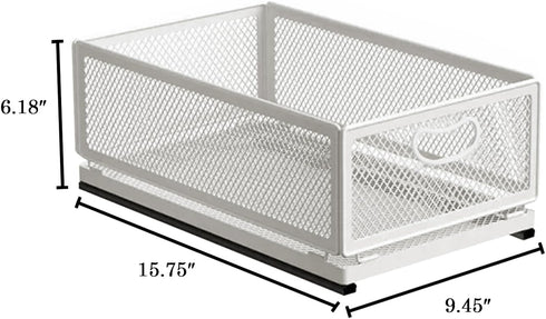 Sliding Cabinet Basket Organizer Drawer, Heavy Duty Carbon Steel Slide Out Pantry Shelves with Handle for Kitchen
