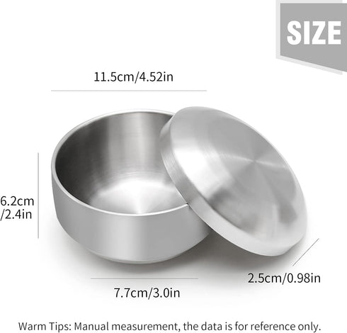 Set of 2 Stainless Steel Rice Bowls with Lid, Double-walled Metal Bowls for Korean Kitchen, 11.5cm Silver
