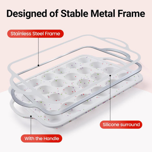 CAKETIME Mini Muffin Pan, Metal Reinforced Frame Mini Cupcake Pans 24 Cups Nonstick Mini Muffin Silicone Molds with Handle for Baking Mini Muffins, Mini Cupcakes, Mini Egg Bites 2 Pack
