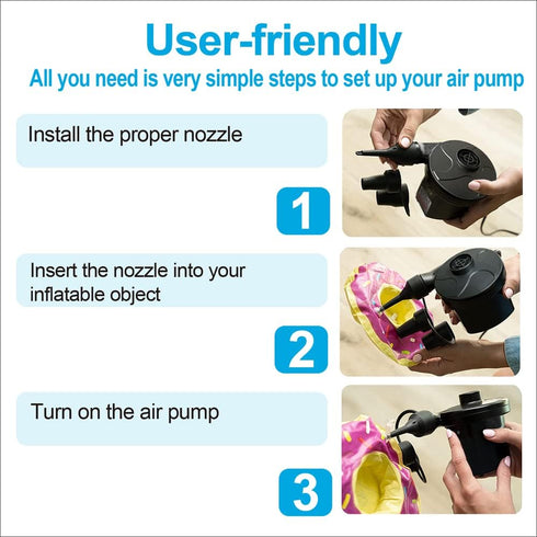 BrilliantHouse 3 Nozzles, 110V AC/12V Electric Air Pump, Portable Quick-Fill Air Mattress Pumps for Inflatable Cushions