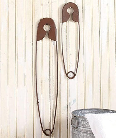 Collections-Etc Large Hanging Metal Safety Pins - Set of 2 for Laundry Room Wall Decoration