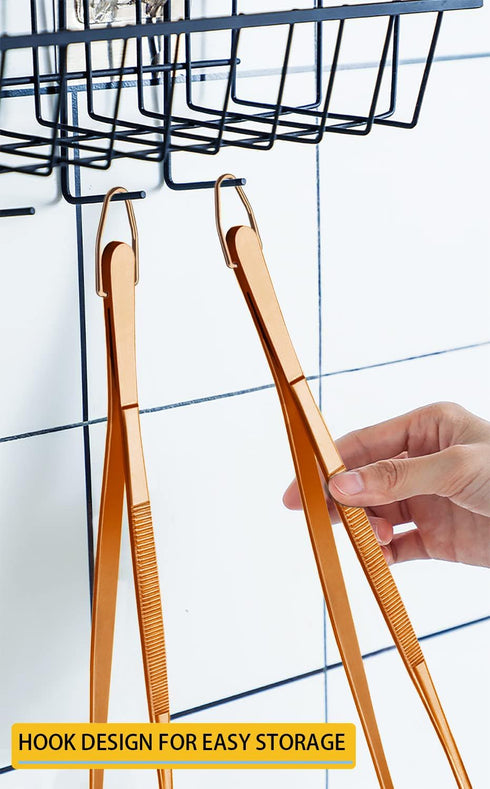 JETKONG 2 Pcs 12-Inch Kitchen Tweezers, Stainless Steel Long Food Tweezers Cooking Tongs (Rose Gold)