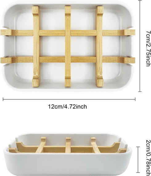 2 Pack Bamboo Soap Dish, Self-Draining Soap Box, Wooden Bar Soap Holder for Shower, Bathroom, Kitchen