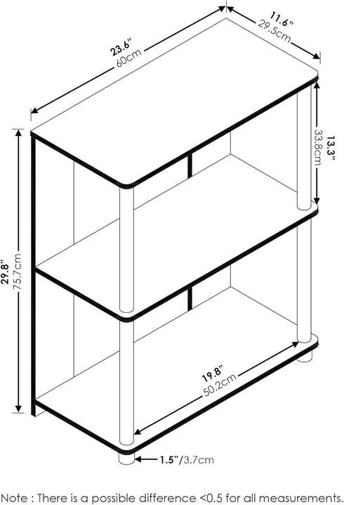3-Tier Furinno JAYA Simple Design Bookcase / Bookshelf / Display Rack, Plastic Tubes, Walnut