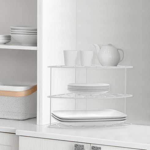 yaenoei 3-Tier Countertop (2, Kitchen Details Corner Shelf Organizer | Cabinet & Storage | Plates | Cups | Bowls White)