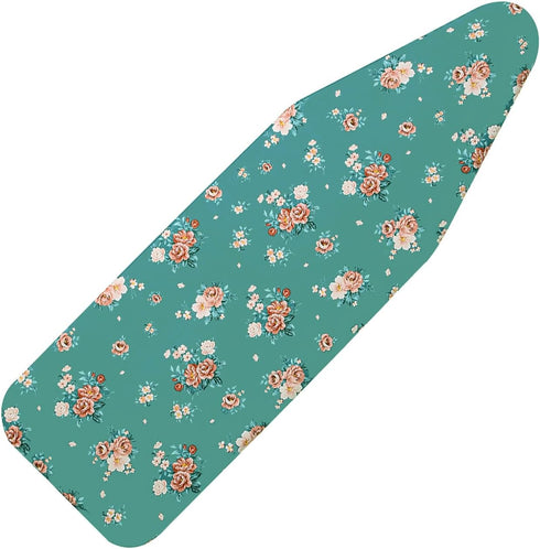 Ironing Board Cover and Pad Standard Size 15" x 54", Cotton with Scorch Resistant Thick Padding, Green+Flowers, 3 Pairs