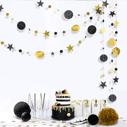 Cheerland Black Gold Party Decorations, Star Garland Moon Stars Hanging Streamers for Birthday Supplies