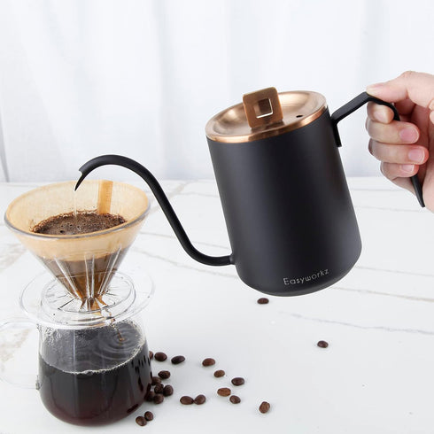 Easyworkz Gooseneck Pour Over Coffee Kettle, 20 oz Stainless Steel Hand Drip Pot with Long Narrow Spout (Rose Gold