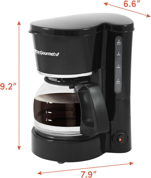 Elite Gourmet EHC-5055# Automatic Brew & Drip Coffee Maker, Black, with Reusable Filter & Water Level Indicator