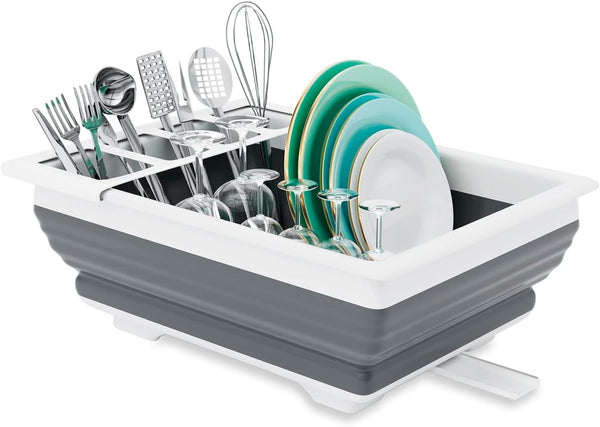 Collapsible Dish Drainer, Portable Dinnerware Organizer for Kitchen, RV Campers, Space Saving Storage Tray