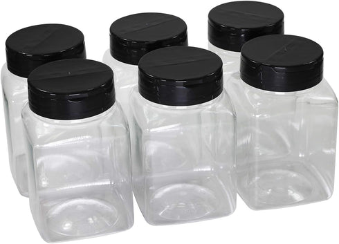 Pinnacle Mercantile Plastic Spice Jars 6-Pack, Square Large 17 oz Clear Containers for Seasonings, Herbs