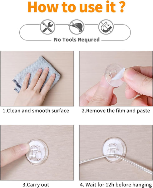 ispneay 100 Clear Mini Light Clips: Small Hooks with Adhesive Strips for Indoor String Light - Plastic Damage Free Wall