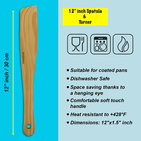 Kuchengerate 3.5 inch Crepe Spreader and 12 inch Wooden Spatula Turner Crepe Maker Set, Handmade Natural Beech Wood