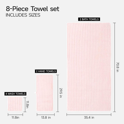 Sets 8-Piece, 35x70 14x30 12x12 Set REDKISS Soft Bath Towel Microfiber Quick Dry & Absorbent, in Large Bath Sheet