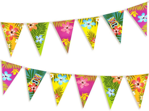 FEPITO 2 Pack Hawaiian Bunting Banners, 6 Meters Luau Tropical Decorations for Summer Tiki Beach Party