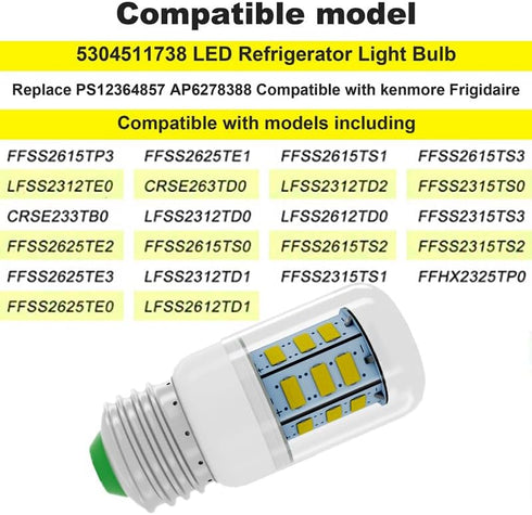 Sigely KEI D34L Refrigerator Bulb Replacement for Frigidaire 5304511738 E27 LED Light Bulb (2 PCS)