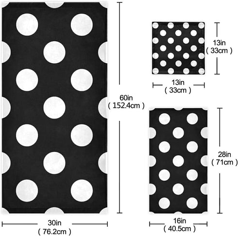 Qilmy 3-Piece Set, Set Polka Dot Towel Absorbent Soft Bathroom Decorative Towel with Bath Towel, Hand Towel & Washcloth