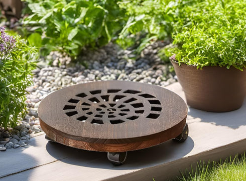 SINOBEST (13 Inch) Wood Plant Caddy, Heavy Duty Rolling Planter Dolly With Rotating Casters, Movable Flower Pot Stand