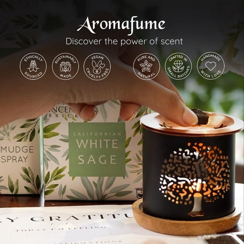 California White Sage Incense Bricks - 2 x 9 Bricks & Tree of Life Exotic Burner by Aromafume for Positivity