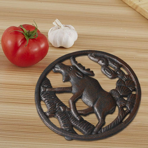 BRASSTAR Counter PTZD008 Cast Iron Bull Pot Trivet Decorative Rusted Design Recycled Metal Hot Dishes Stands Holders