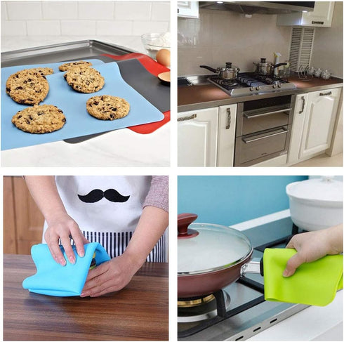 Waterproof Silicone Placemats, Non-Stick Baking Mat for Kids, Heat Resistant Countertop Protector Pads (Clear, 3pack)