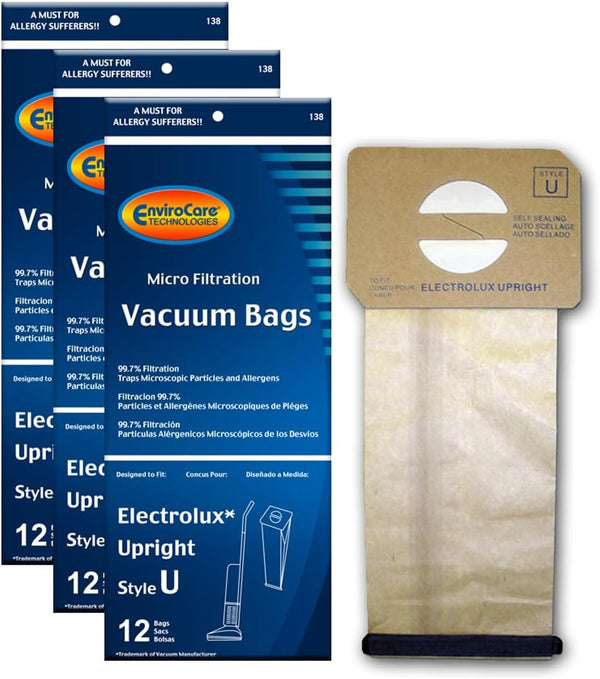 EnviroCare Replacement Micro Filtration Vacuum Cleaner Dust Bags for Electrolux Upright Style U, 36 Pack
