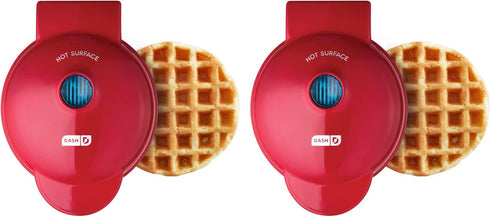 DASH Mini Waffle Maker, 2 Pack for Individual Waffles, Easy to Clean Non-Stick Surfaces, 4 Inch, Red