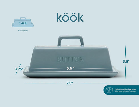 Countertop, Butter Dish with Lid for by Kook, Ceramic Dish Tray with Cover, Kitchen Keeper, Container, Holder (Casper