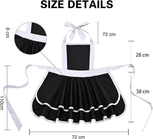 Violet Mist Retro Aprons for Women, Cute 50s Vintage Black Lady Apron, Adjustable Bid Waist Kitchen Gift