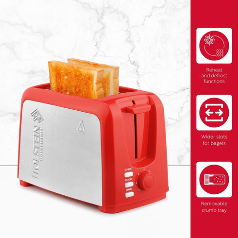 Holstein Housewares 2-Slice Toaster - 7 Browning Control Settings, Red/Stainless Steel, Great for Toasting Bread