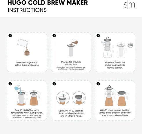 Simple Modern Hugo Cold Brew Coffee Maker, 1.5 Quart Airtight Pitcher with Fine Mesh Filter for Iced Tea