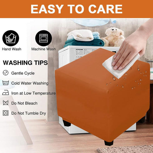 Waterproof Ottoman Cover Square Stretch PU Soft Folding Storage Ottoman Cover with Elastic Bottom Cube Footrest Foot