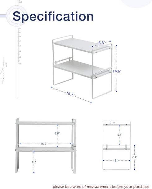 Nxconsu 2Pack Cabinet Shelves, Stackable Shelf Organizer Rack for Kitchen Pantry, Heavy Duty Metal Nonslip (White)