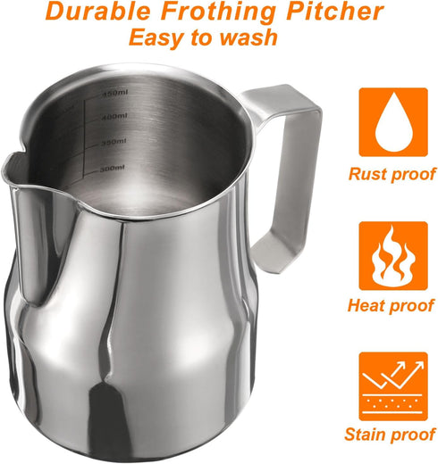 uxcell 17oz Milk Frothing Pitcher - Stainless Steel Milk Frother Cup for Latte Art and Cappuccino