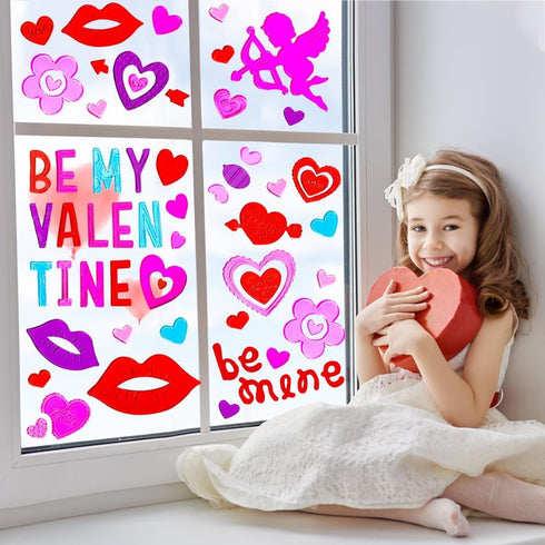 XIMISHOP 6pcs Valentine's Day Gel Window Clings: Stickers for Valentine's Day Window Decorations