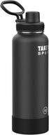 Takeya Sport 40 oz Triple Wall Insulated Stainless Steel Water Bottle, Grand Slam Black, Ice Blocking Spout Lid
