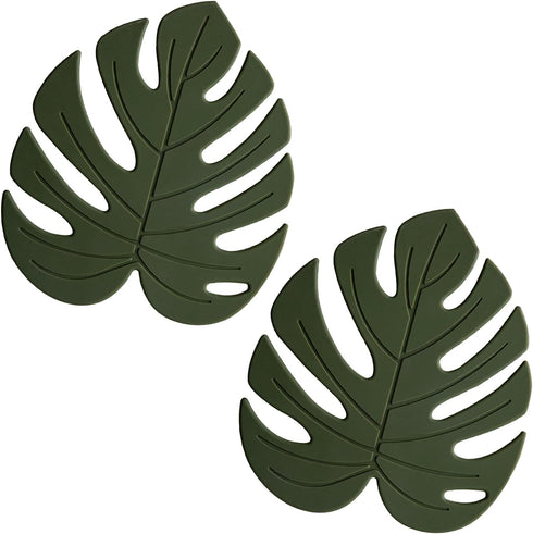 Silicone Trivet Mat Set of 2, Monstera Pot Holders for Hot Pots, Non-Slip Coasters for Kitchen Countertops