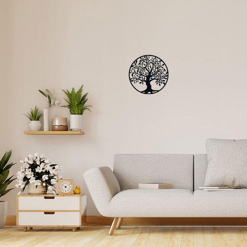 Yetaha Tree of Life Metal Wall Art - 11in x 11in Black Contemporary Iron Artwork Decor for Home and Garden
