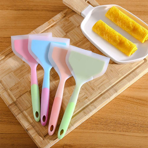 Omelette Spatula, 10-Inch Silicone Pancakes Shovel, Durable Heat-Resistant Turner for Eggs, Crepes (Orange)