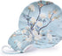 8oz Blue Fine Bone China Coffee Cup with Saucer, Colored Flowers, White Crane Porcelain Tea Cup