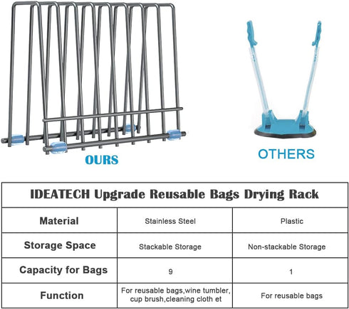 IDEATECH Reusable Silicone Bags Rack, Drying Rack for Storage Bags, Stainless Stand for Freezer Bags (Grey)