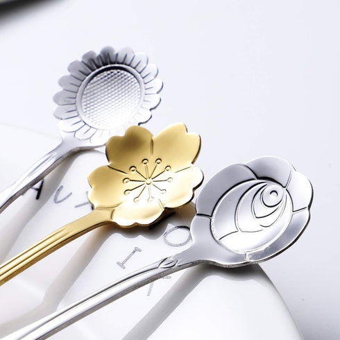 12-Pack Flower Spoons by IRONX, 18/0 Stainless Steel, Creative Cute Tableware, Mini Teaspoon Dessert Spoons
